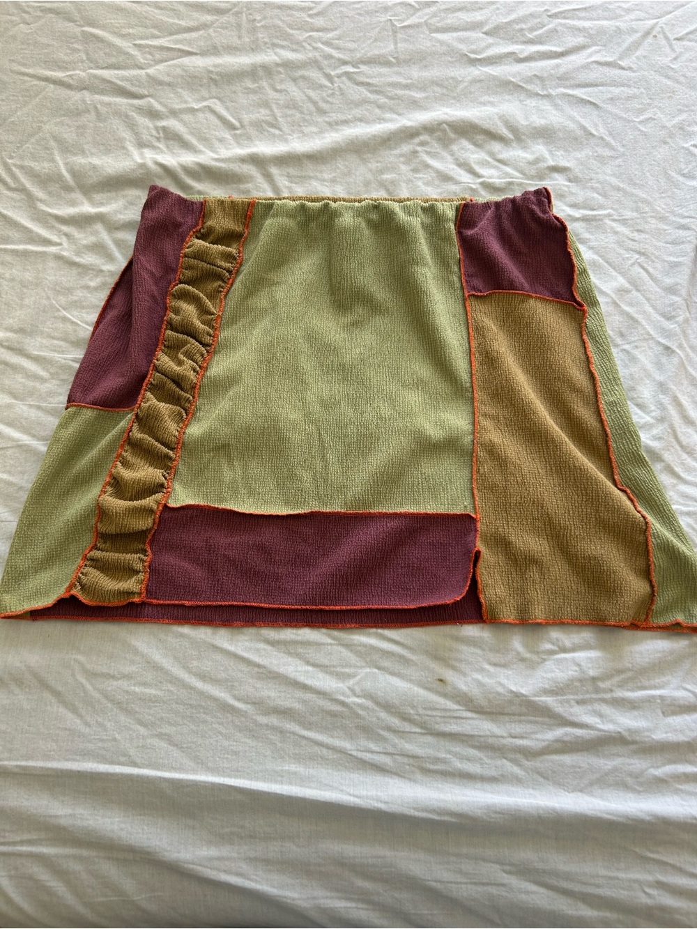 Urban Outfitters Colorblock A-Line Knit Mini Skirt in Green, Maroon, Tan